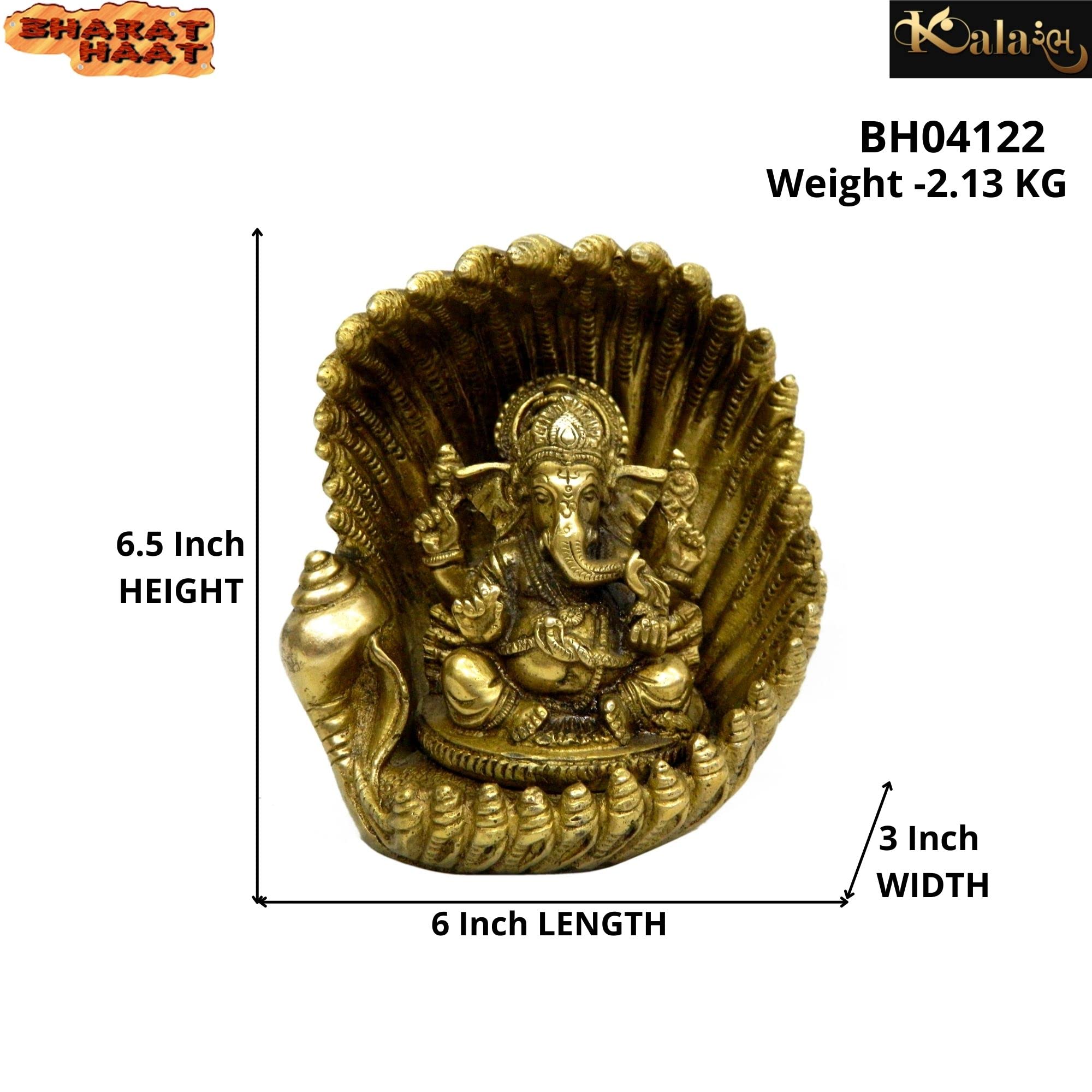 Kalarambh Brass Ganesha/Ganesh/Ganpati Idol Murti Statue For Home Pooja Puja Mandir Decor Collectible Handicraft Art, Yellow, 6